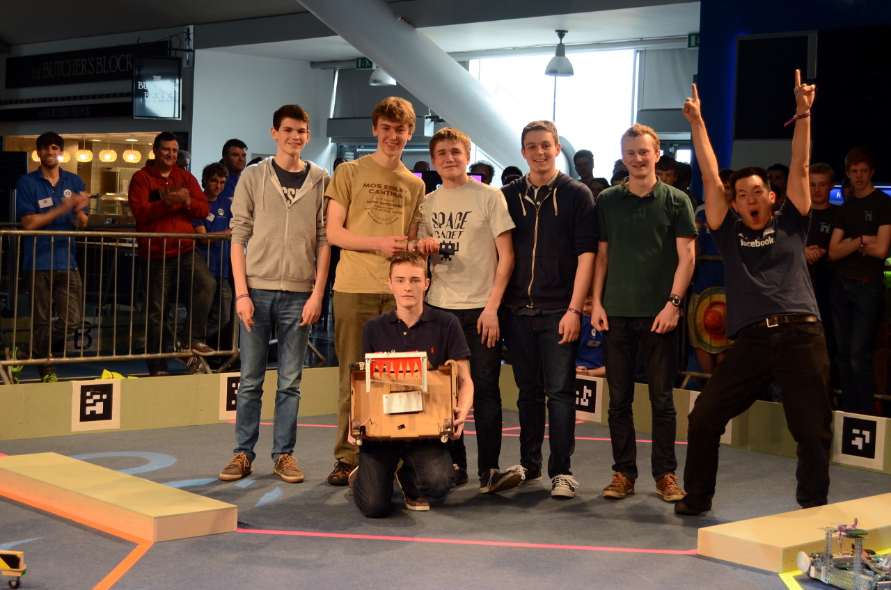 The winning team, Bishop Wordsworth's School, with Philip Su, Director of Facebook London Engineering Office. Photograph courtesy of Tyler Ward.